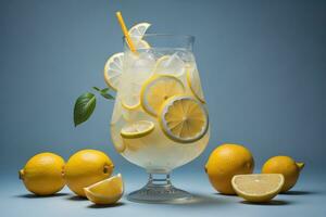 Glass of lemonade with fresh lemons. ai generative photo