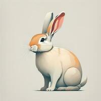 Vector illustration of a cute white rabbit sitting on a white background. ai generative photo