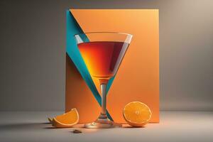 Cocktail in a glass on a solid color background. ai generative photo