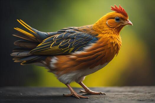 Colorful chicken on a solid color background, studio photo. ai generative photo