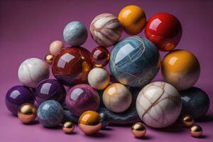 Colorful Variety of marbles as a background, top view, close up. ai generative photo