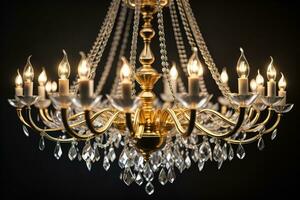 Luxury chandelier isolated on dark background. ai generative photo