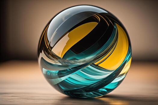 Transparent crystal ball on a wooden table. ai generative photo