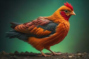 Colorful chicken on a solid color background, studio photo. ai generative photo