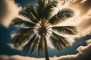 palma árbol en el playa. verano vacaciones concepto. ai generativo foto