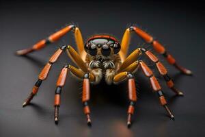 jumping spider closeup on solid color background, copyspace. ai generative photo