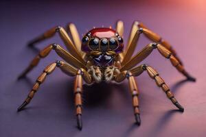 jumping spider closeup on solid color background, copyspace. ai generative photo