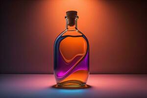 Bottle with a liquid on a solid color background. ai generative photo