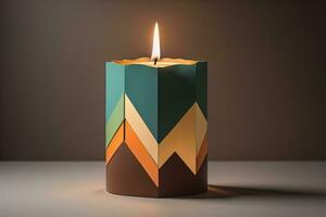 Creative burning candle on a wooden background. ai generative photo
