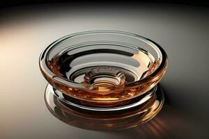 Empty glossy transparent ashtray on a dark background. ai generative photo
