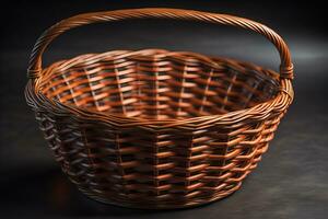 Empty wicker basket on a solid color background. ai generative photo