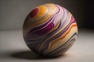 Colorful marble ball on a solid colour background. Close-up. ai generative photo