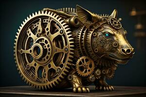 Steampunk mechanism with gears and cogwheels. ai generative photo