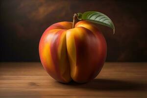 Ripe red peach on a solid color background. ai generative photo