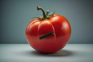 Fresco tomate en un de madera antecedentes. ai generativo foto