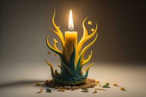 Creative burning candle on a wooden background. ai generative photo