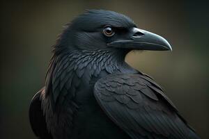 Close up portrait of a black raven, Corvus corax. ai generative photo