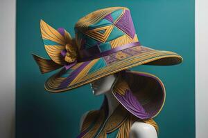 Stylish female hat on mannequin. ai generative photo