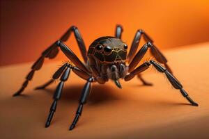 saltando araña de cerca en sólido color fondo, espacio de copia. ai generativo foto