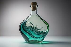 Bottle with a liquid on a solid color background. ai generative photo