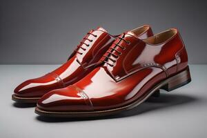 Men's shoes on a solid colour background. Studio shot. ai generative photo
