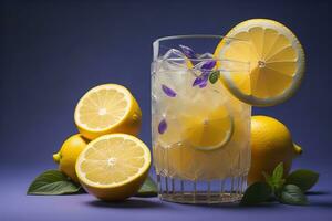 Glass of lemonade with fresh lemons. ai generative photo