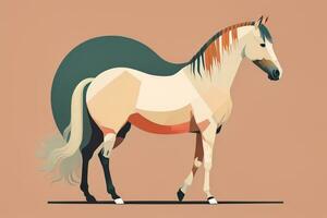 Brown and white horse standing. Vector illustration. ai generative photo