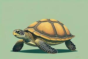 ilustración de un Tortuga en un verde antecedentes en dibujos animados estilo. ai generativo foto