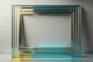 Glass picture frame on a solid color background. ai generative photo