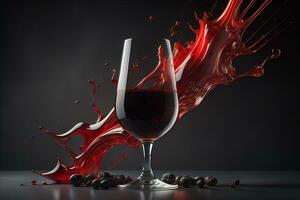 Glass of red wine on black background. ai generative photo