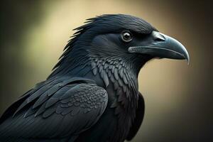 Close up portrait of a black raven, Corvus corax. ai generative photo