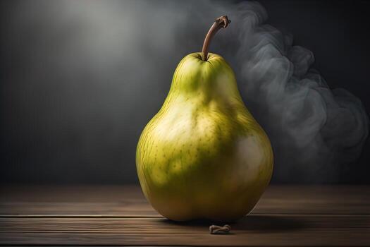 pear on a wooden table solid color in the background, studio shot. ai generative photo