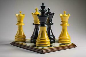 Different chess piece on a solid color background. ai generative photo