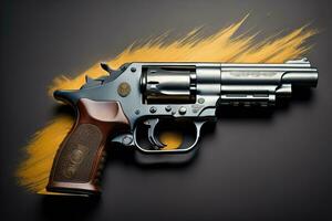 Semi-automatic handgun on a solid color background. Close-up. ai generative photo