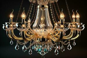 Luxury chandelier isolated on dark background. ai generative photo