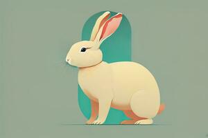 Vector illustration of a cute white rabbit sitting on a gray background. ai generative photo