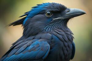 cerca arriba retrato de un negro cuervo, corvus corax. ai generativo foto