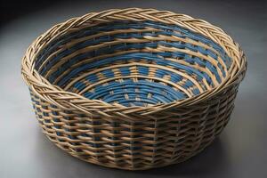 Empty wicker basket on a solid color background. ai generative photo
