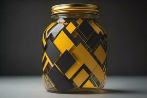 Glass vase with geometric pattern on dark background. Ai generative photo