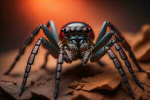 jumping spider closeup on solid color background, copyspace. ai generative photo