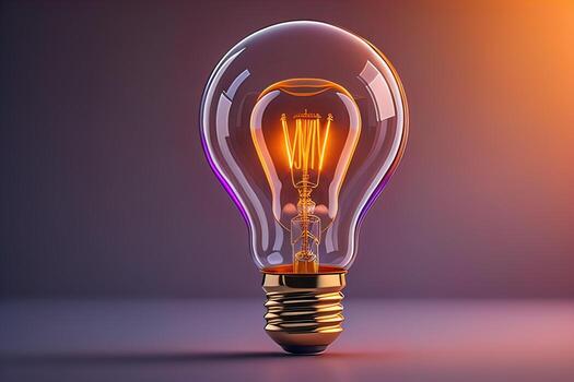 Glowing glass light bulb on dark background. ai generative photo