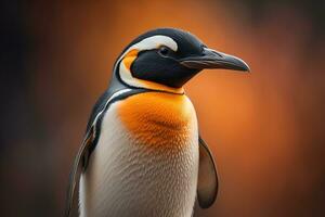 Cute penguin standing in front of solid color background. ai generative photo