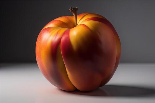 Ripe red peach on a solid color background. ai generative photo