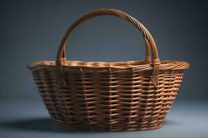 Empty wicker basket on a solid color background. ai generative photo