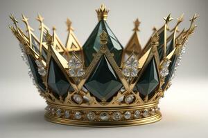 low key image of beautiful golden queen, king crown. ai generative photo