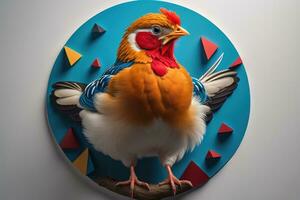 Colorful chicken on a solid color background, studio photo. ai generative photo