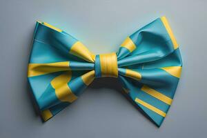 Beautiful and stylish bow tie on a solid colored background. ai generative photo