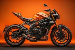 Modern powerful sports motorcycle on a colorful background. ai generative photo