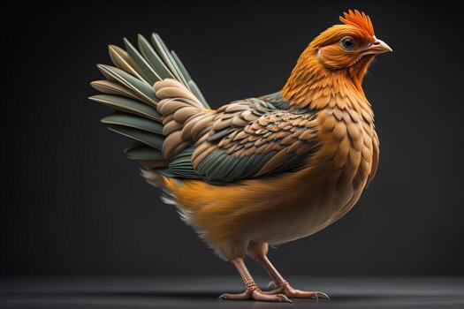 Colorful chicken on a solid color background, studio photo. ai generative photo