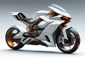 a white super sports motorcycle on a gray background. ai generative photo